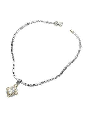 Tigerstars Two Tone Oval CZ Stone Accent Frame Pendant Braided Chain Necklace